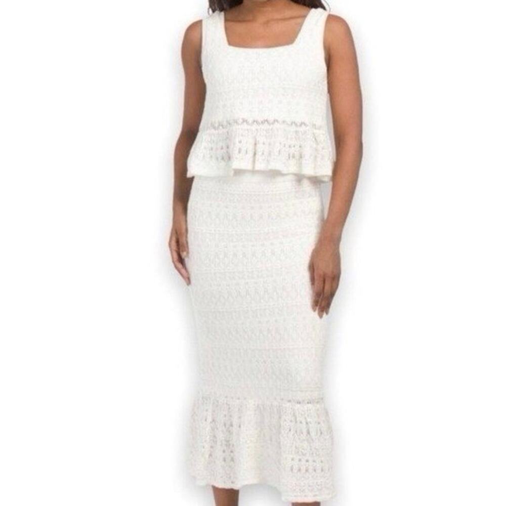 House Of Harlow 1960 White Crochet Two Piece Top/skirt Set Festival Boho Size XS